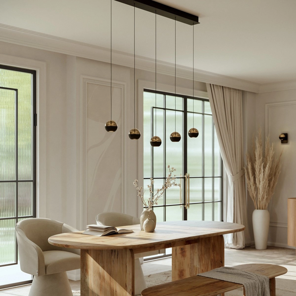 5-licht eettafel hanglamp Belluno led - zwart met glas Steinhauer 8712746183900