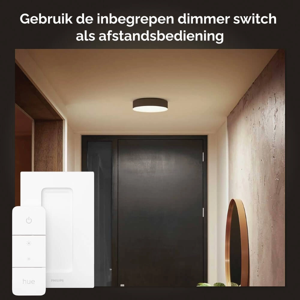 Plafondlamp Hue Enrave S - White Ambiance Ø 26,1cm zwart Philips 8718696176429
