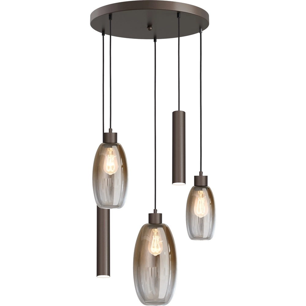 Vide hanglamp Olive 3x glas - 2x Run - cacao - Ø50cm