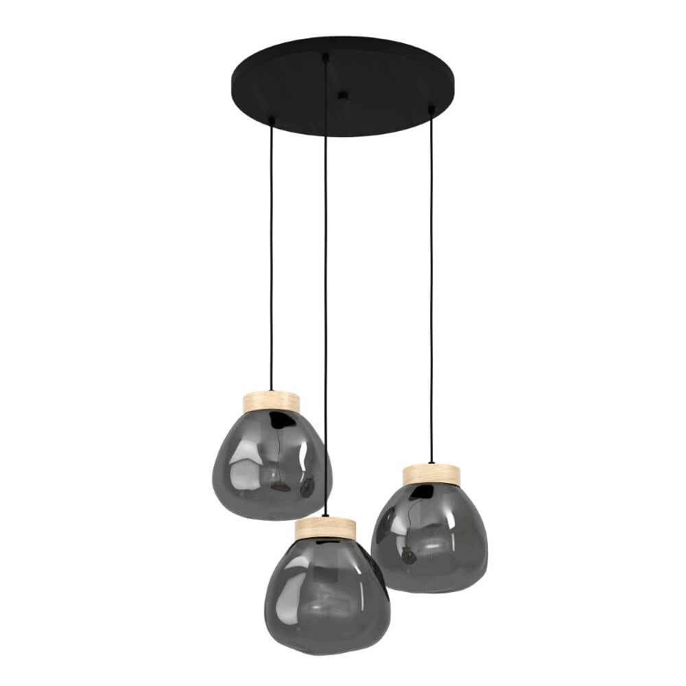 Ronde hanglamp Magacela 3-lichts met smoke glas