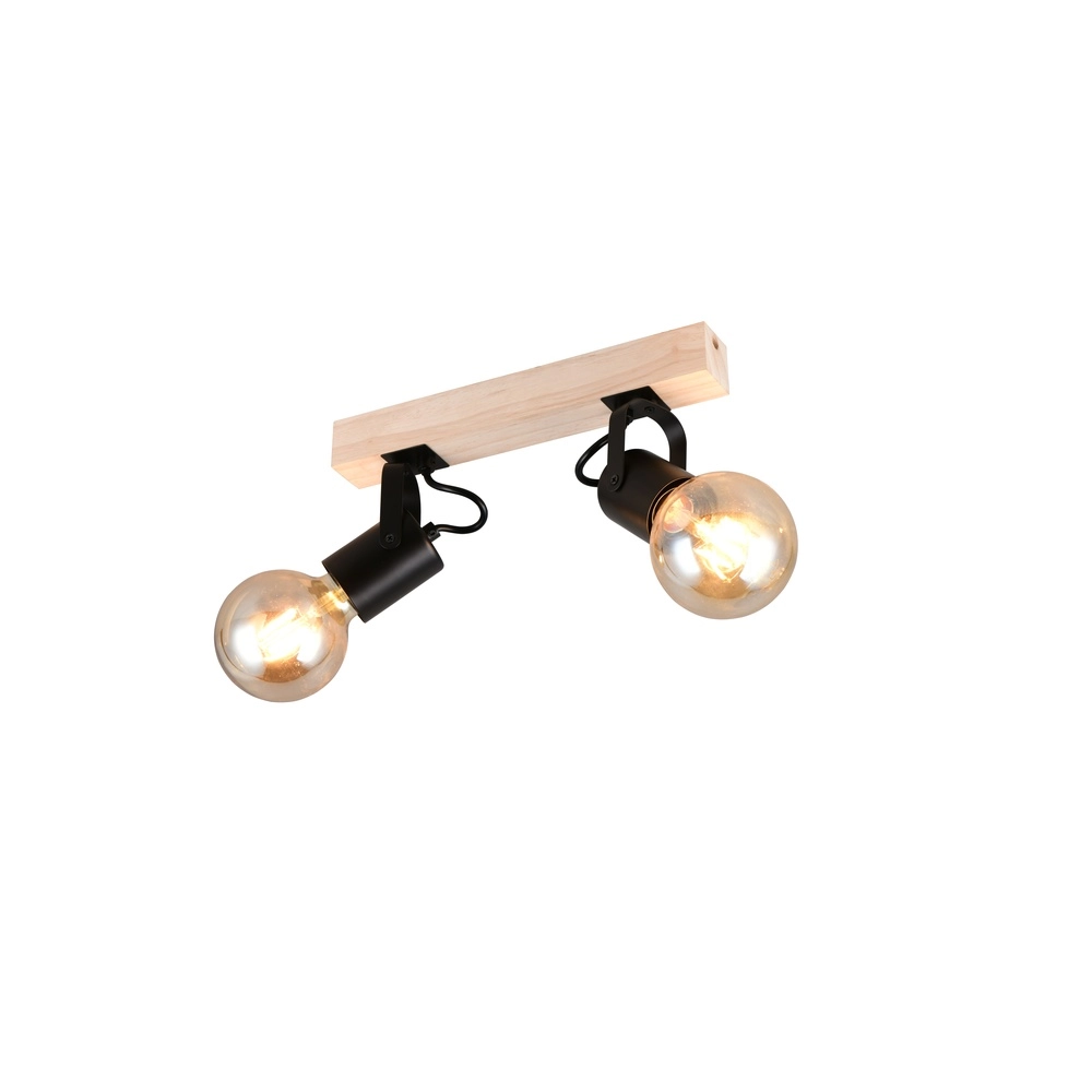 Plafondlamp dubbel Lynar zwart met hout Trio 4017807670721