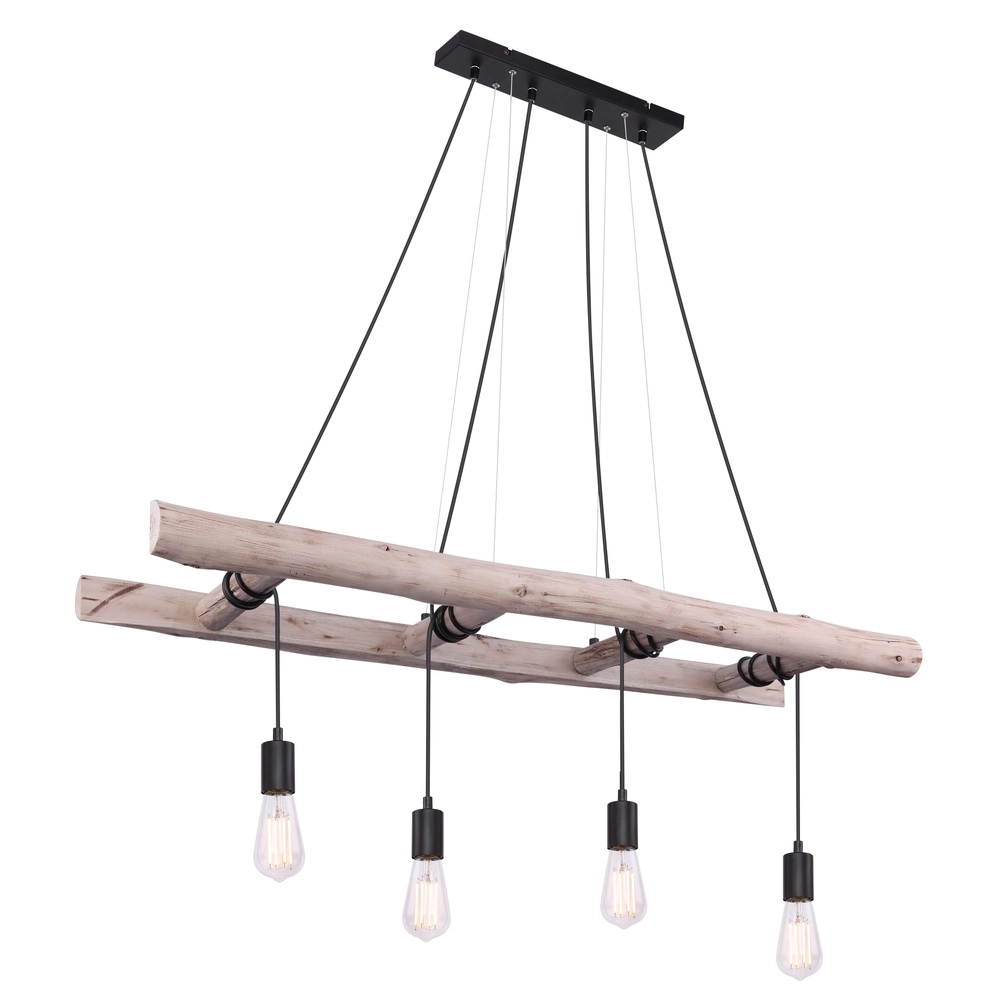 4-lichts hanglamp Irmgard hout 190cm