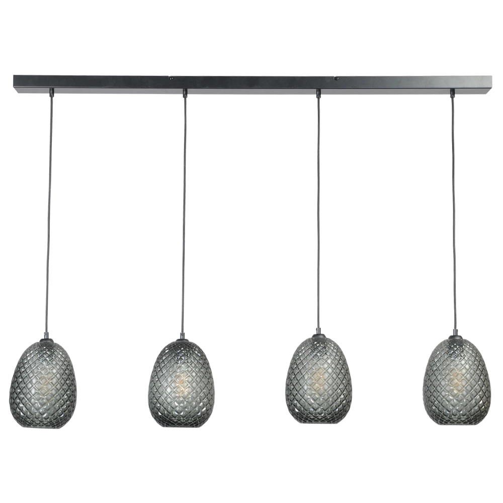 Zwarte hanglamp Pineapple 4-lichts met rookglas