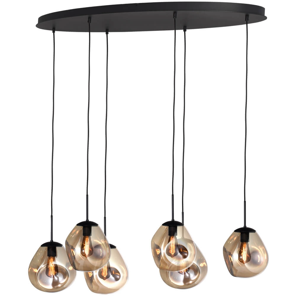 Hanglamp Lava Oval 6x goud glas Ø 24cm