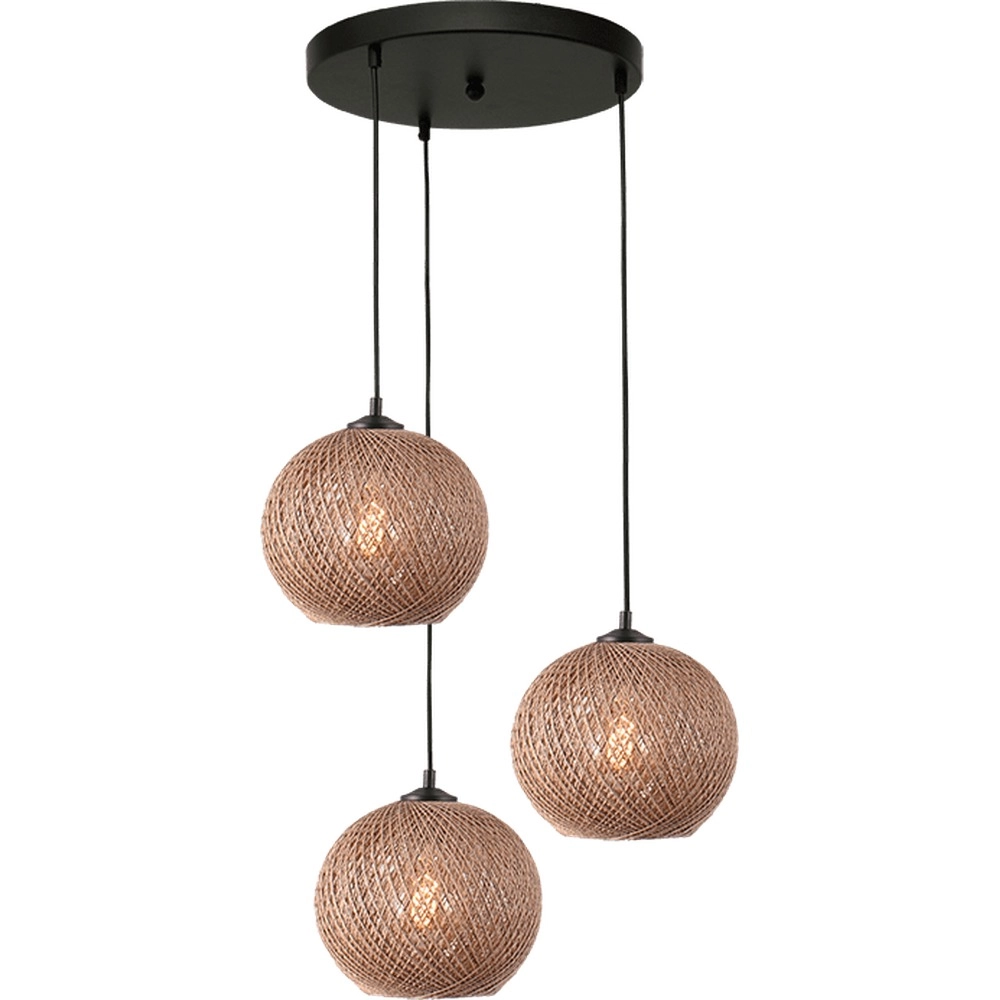 3-lichts hanglamp Corda rotan Ø 20cm rond