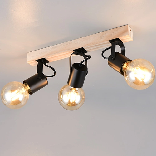 Plafondlamp 3-lichts Lynar zwart met hout