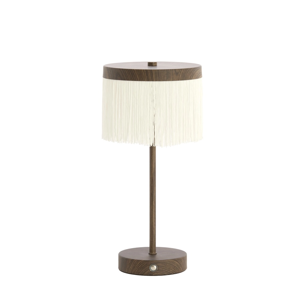 Oplaadbare schemerlamp Diny walnoot look met wit