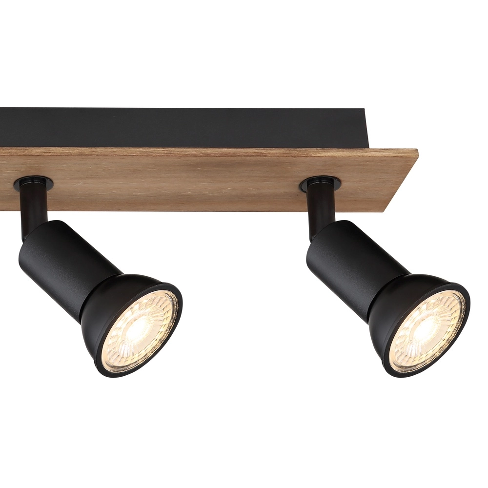 Plafondspot Drew zwart met hout 4-lichts Globo 9007371436781
