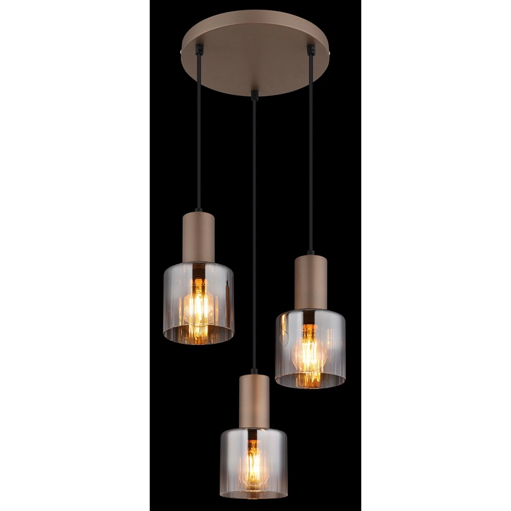 Hanglamp Walton 3-lichts koffie bruin Globo 9007371583188