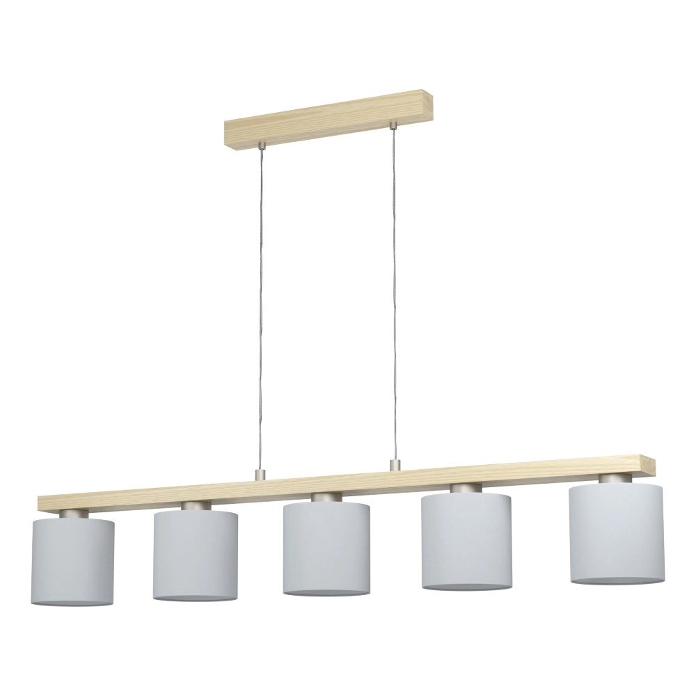 Eetkamer hanglamp Castralvo houtbruin met witte kappen