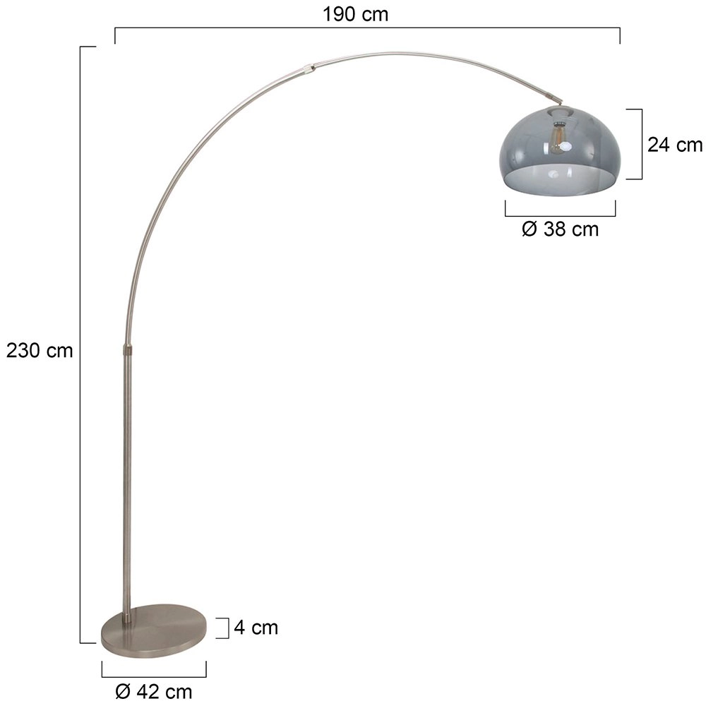 Arc lamp Gramineus staal met smoke glas Steinhauer 8712746116496