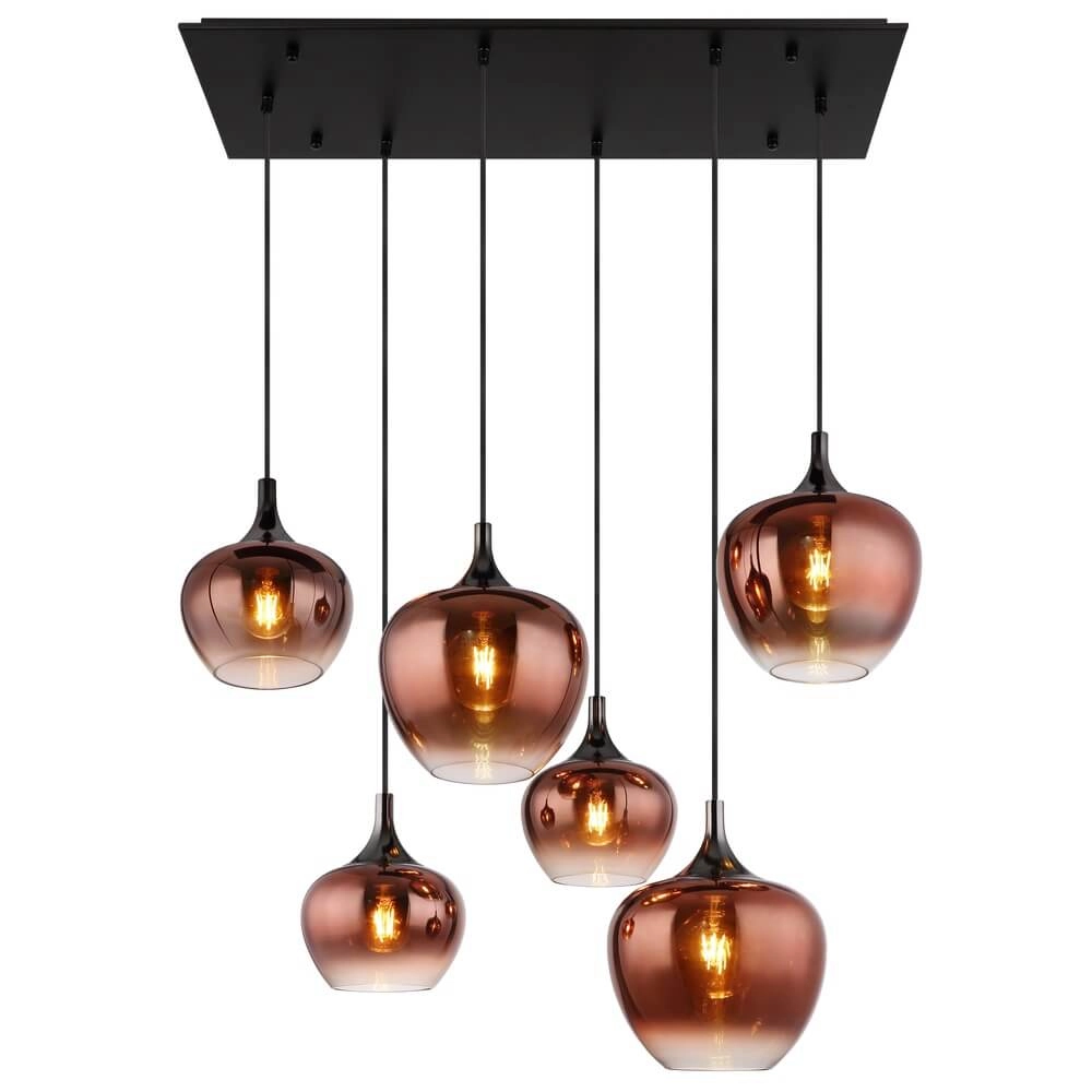 Zwarte hanglamp Maxy met rood glas 6-lichts Globo 9007371450985