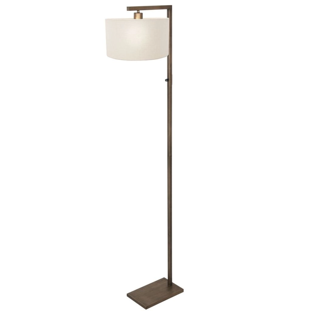 Vloerlamp brons Stang met witte kap