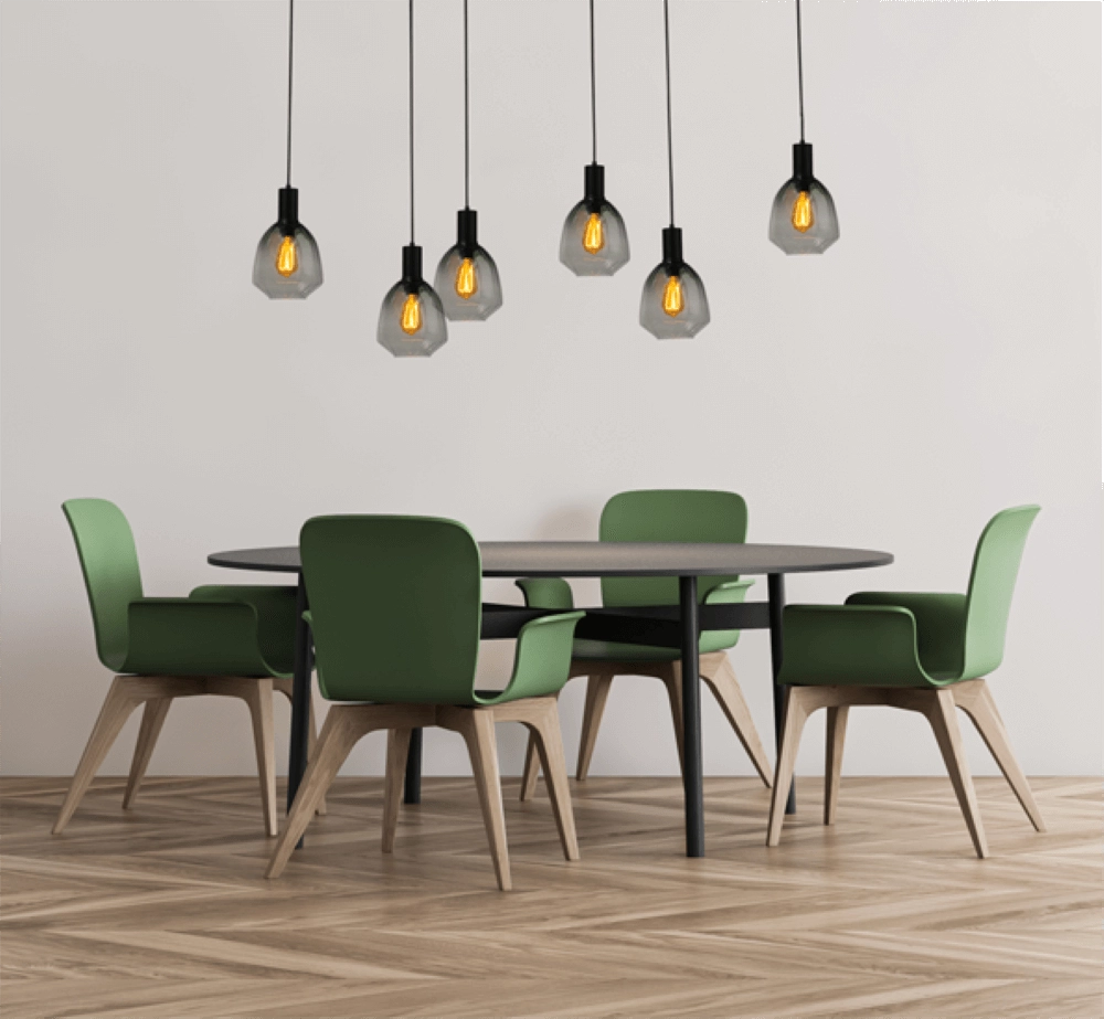 6-lichts hanglamp - zwart - Porto met Nicolette green glazen Masterlight 8718121270654