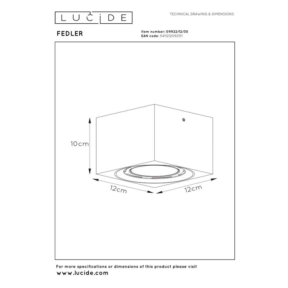 Plafondspot Fedler GU10 ES111 zwart Lucide 5411212092151