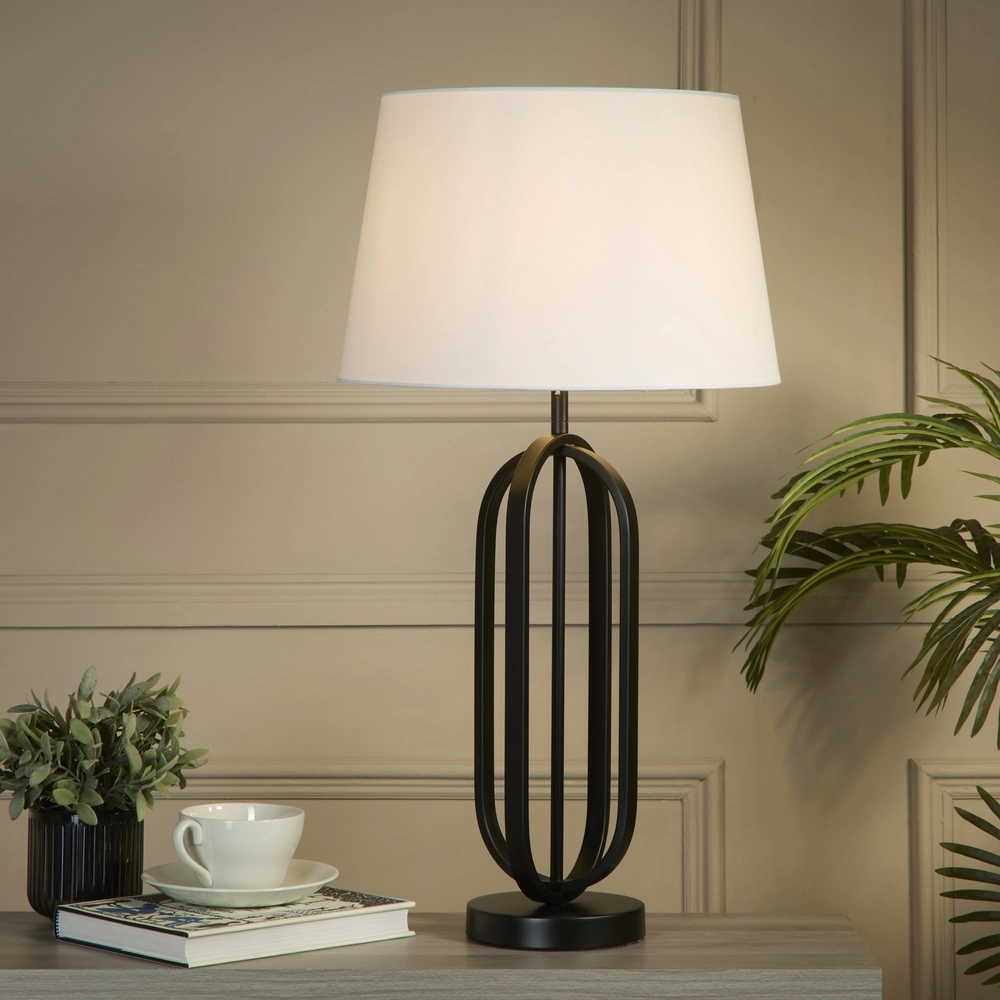 Tafellamp Chic zwart met witte kap Searchlight 5053423305035
