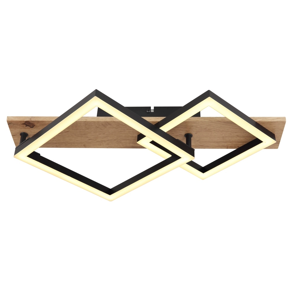 Plafondlamp Beatrix 47,5cm vierkantjes zwart met hout Globo 9007371457380
