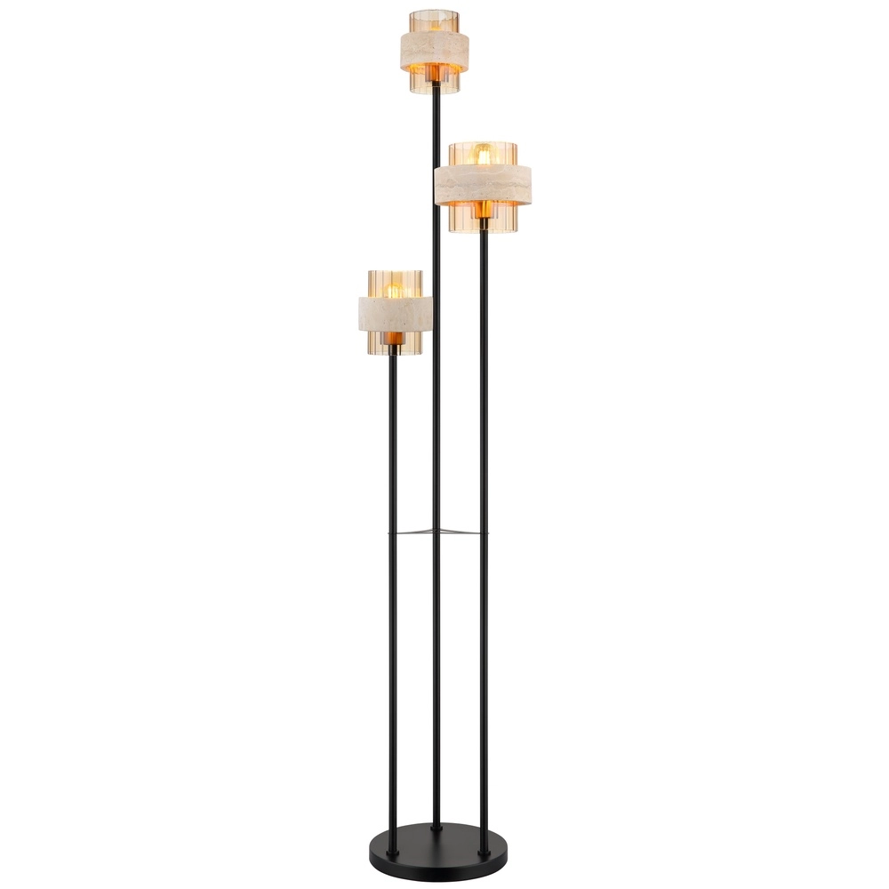 3-lichts vloerlamp Daren zwart met marmer