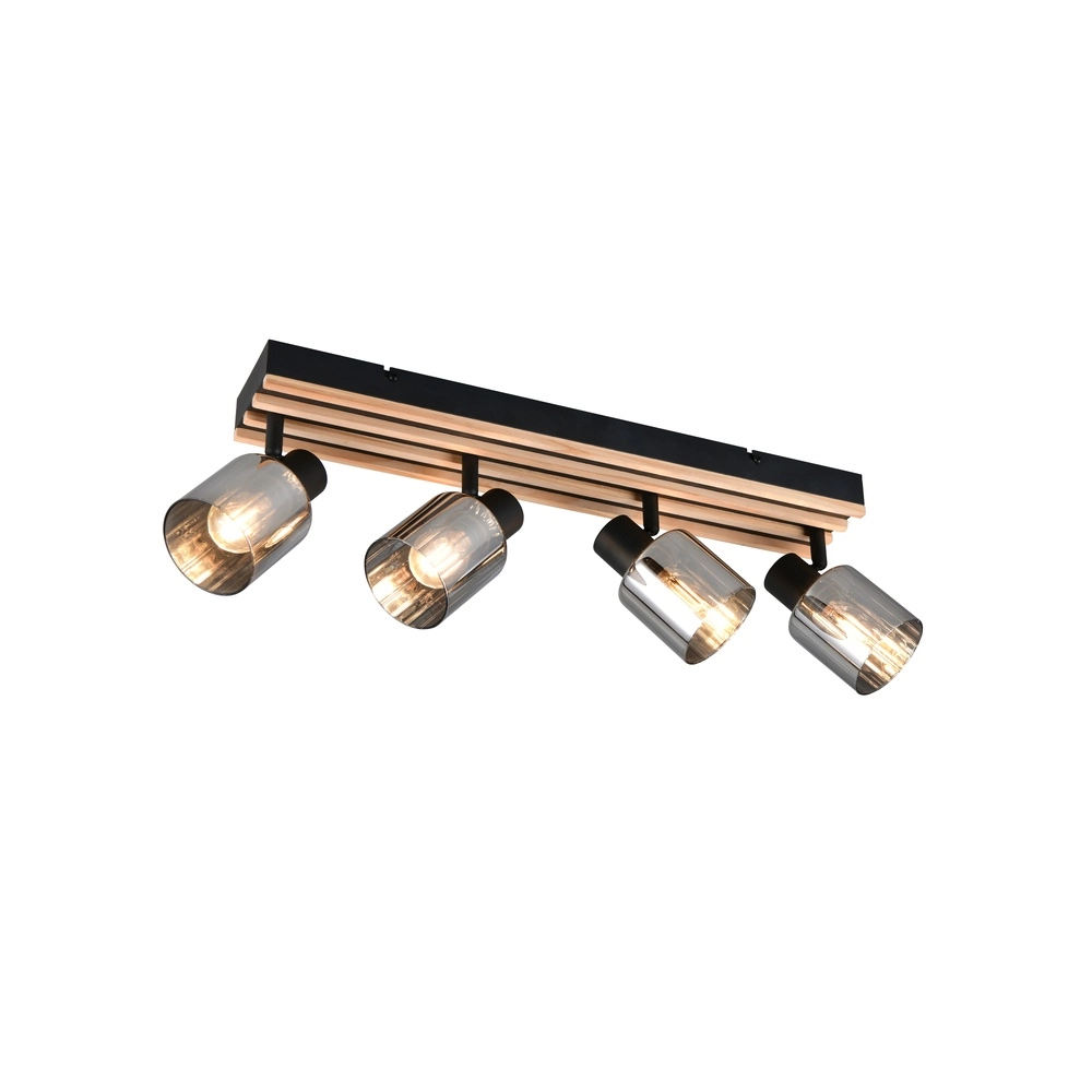 Plafondlamp 4-lichts Travia zwart met hout Trio 4017807682618