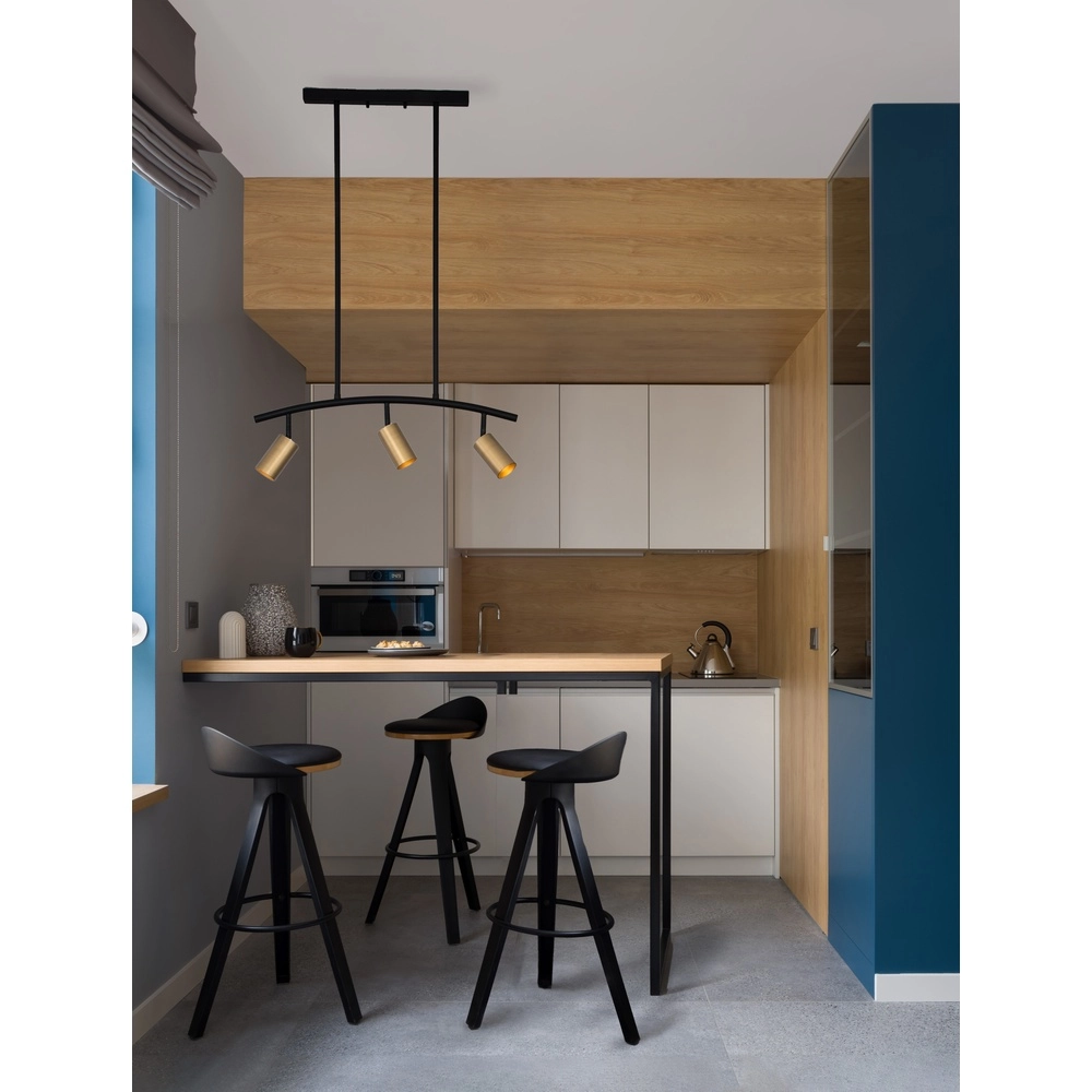 Hanglamp Pogno 3-lichts zwart met goud rond Lyora 5212017431295
