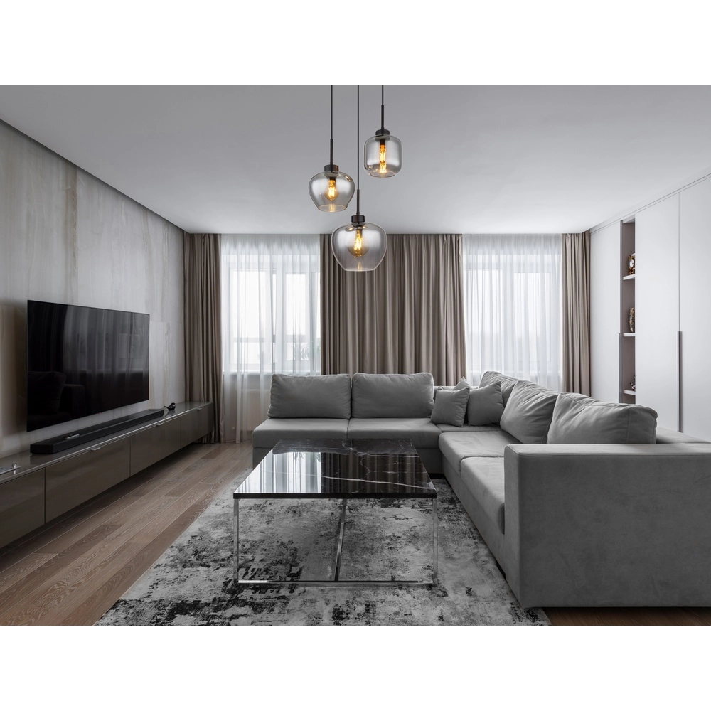 Design hanglamp Matt 3-lichts zwart met smoke glas Globo 9007371448258