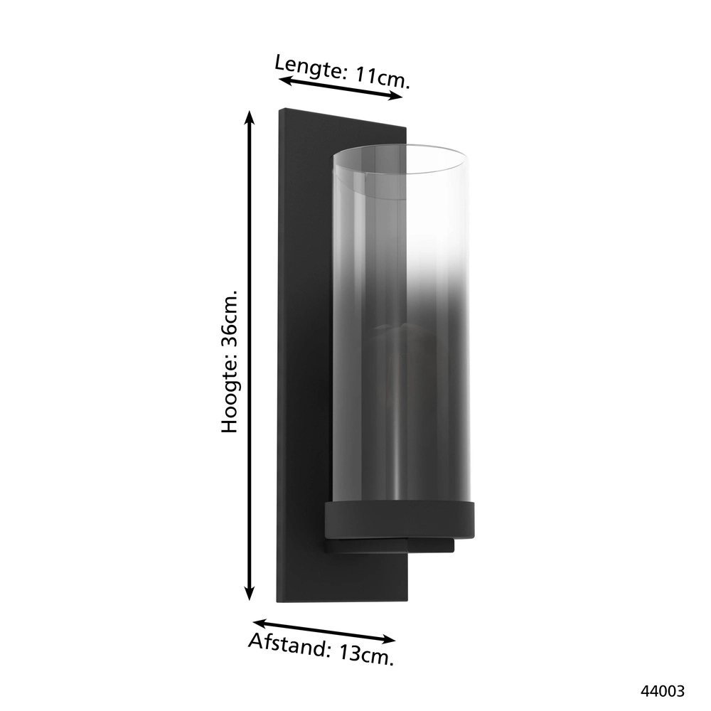 Zwarte wandlamp Toothill met smoke glas Eglo 9002759440039