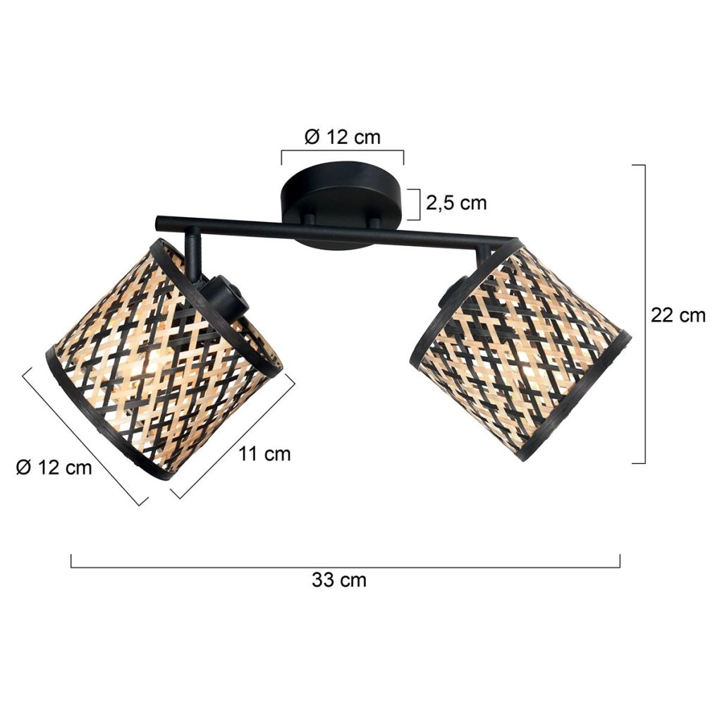 Plafondlamp 2-lichts Sumba met bamboe kappen Ø12cm Steinhauer 8712746182828