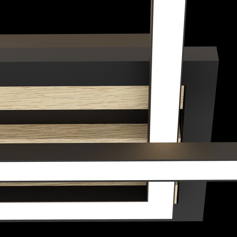 Moderne plafondlamp Cembrano rechthoek zwart met hout Eglo 9008606388110