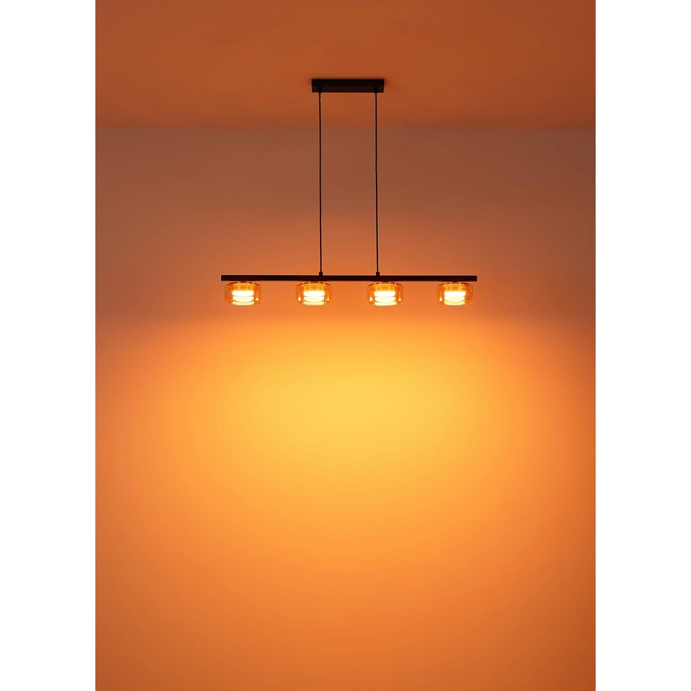 Design hanglamp Higgins 4-lichts zwart met amber glas Globo 9007371522828