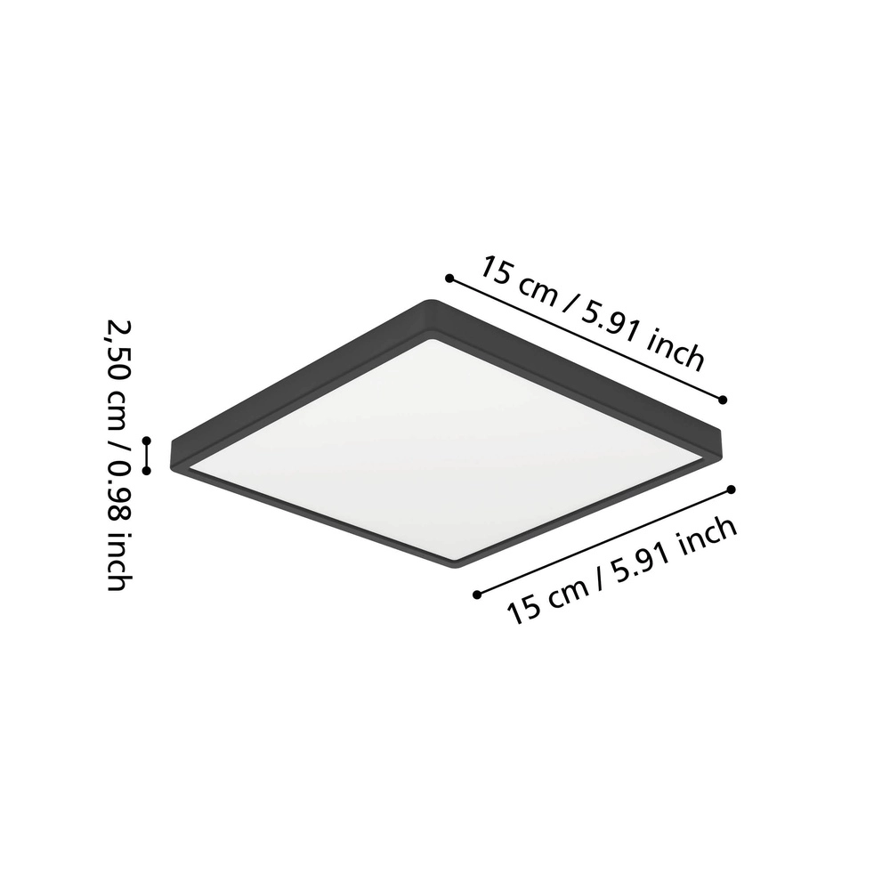 Plafonnière IP44 Fueva 6 vierkant - zwart - 15x15cm Eglo 9008606330331