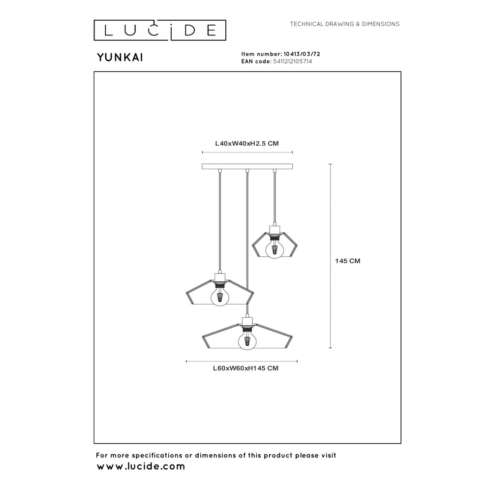 Hanglamp Yunkai Ø 60cm zwart met rotan Lucide 5411212105714
