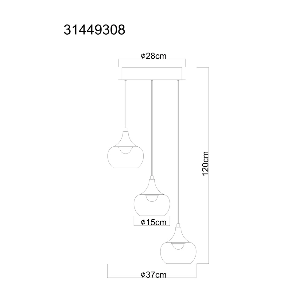 Design hanglamp Lui 3-lichts zwart Globo 9007371586608