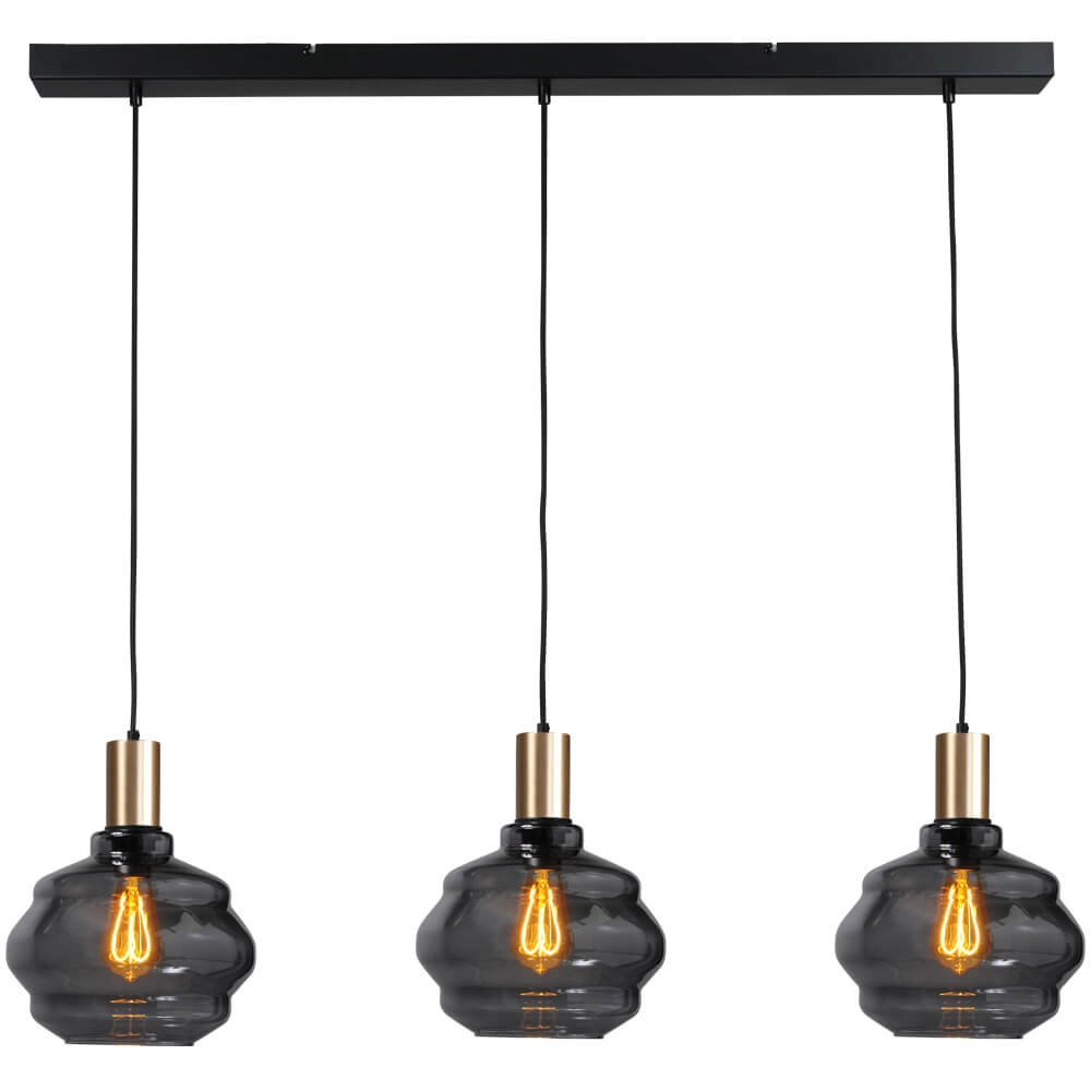 3-lichts hanglamp - goud - Porto met Ball smoke glazen - Ø 24cm