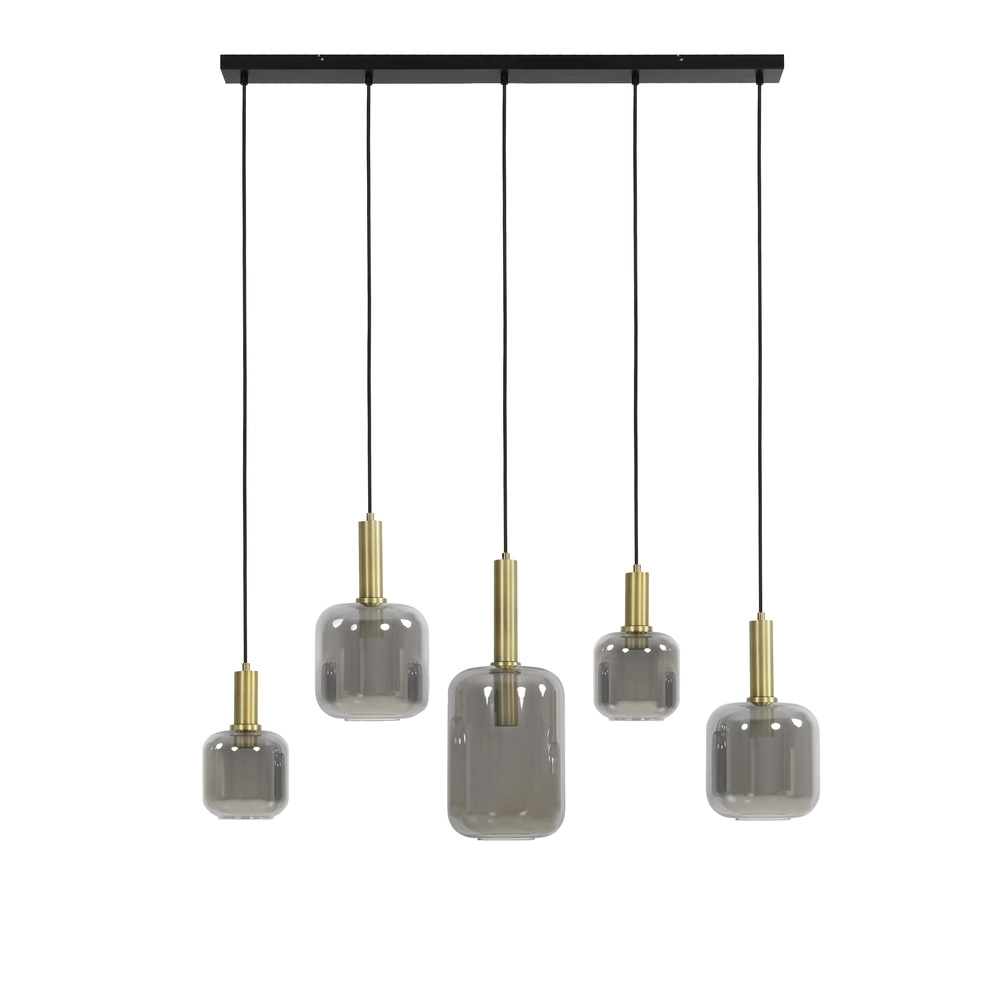 Eettafel hanglamp Lekar 5x E27 - messing met smoke glas