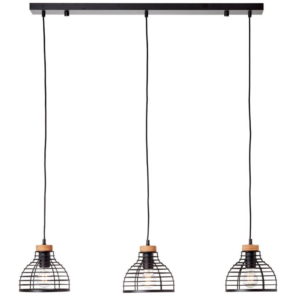 Hanglamp Avia 3-lichts zwart met houtbruin