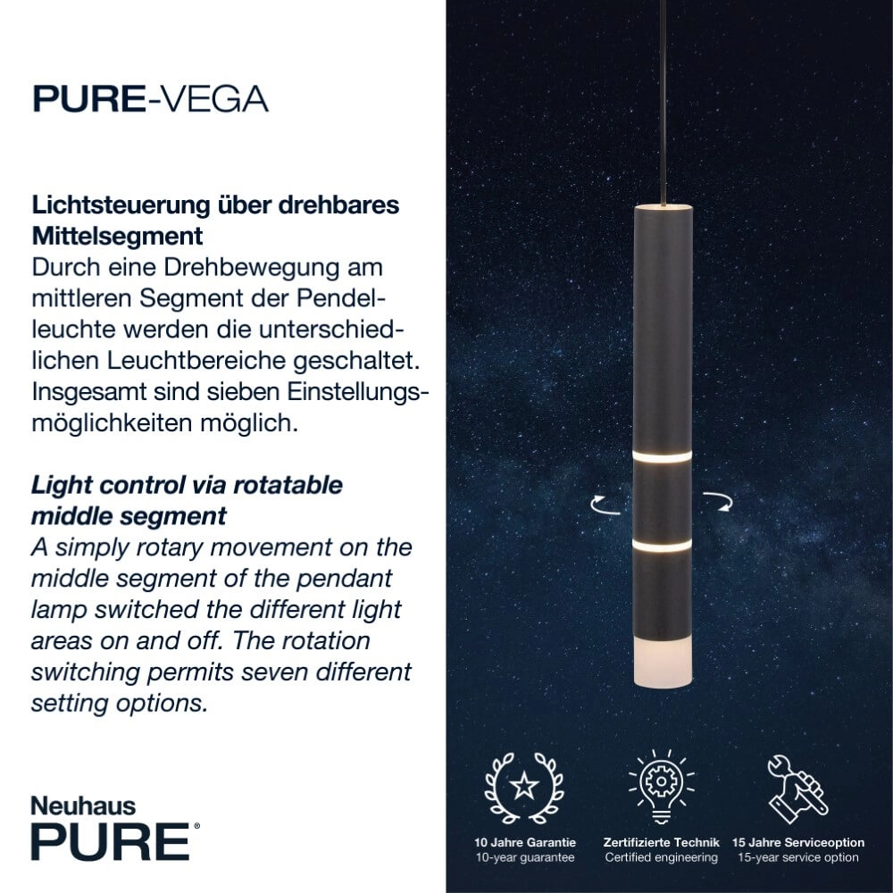 Zwarte hanglamp Pure Vega 3000K Paul Neuhaus 4012248357514