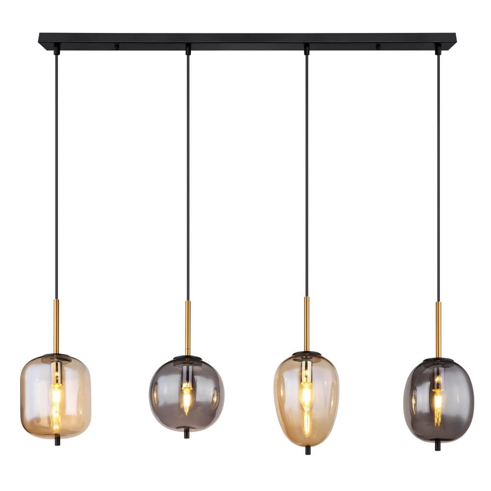 Hanglamp Blacky amber en smoke glas 4-lichts Globo 9007371431717