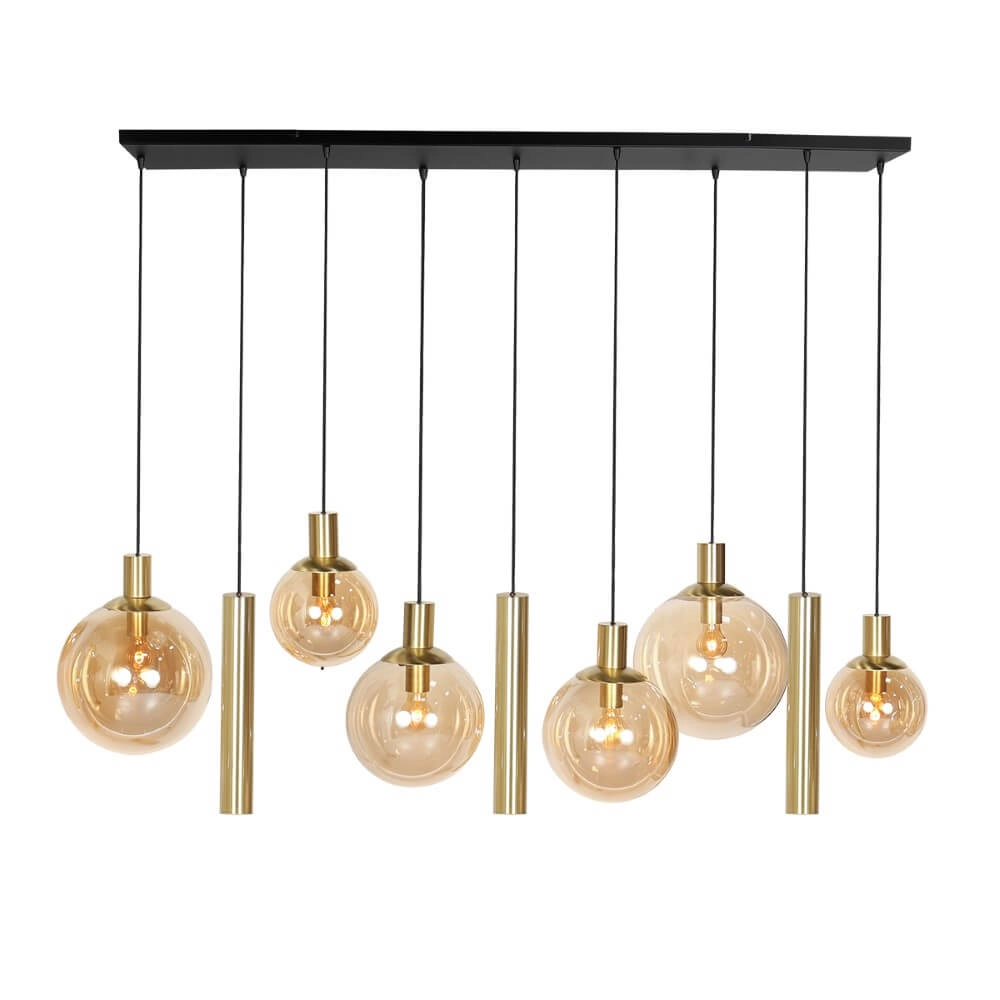 Eettafel hanglamp Bollique goud met amberglas