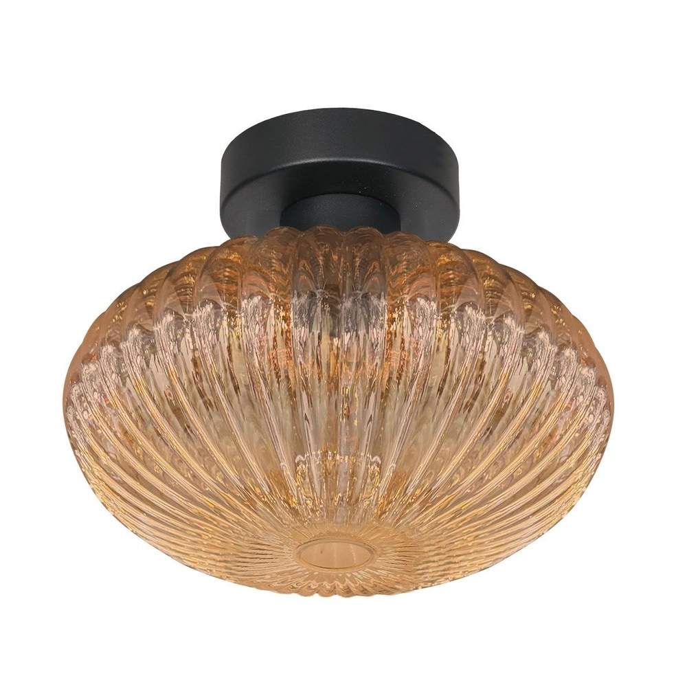 Plafondlamp Bloeba zwart met amber glas