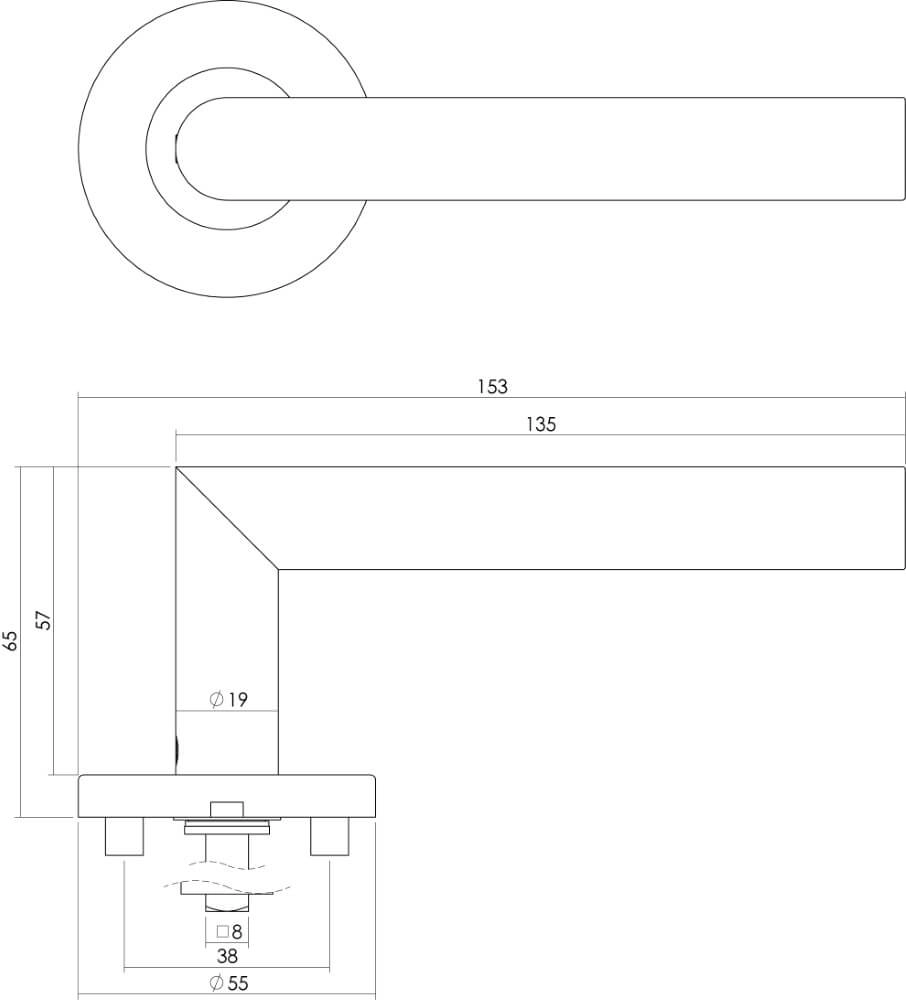 Strakke deurklink Hoek 90 op rozet RVS Intersteel 8714186087626