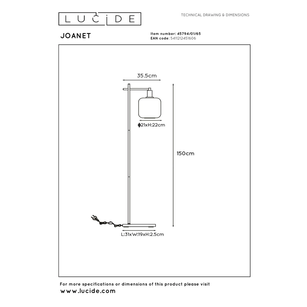 Vloerlamp Joanet zwart met smoke glas Lucide 5411212451606