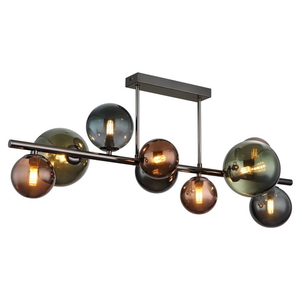 Zwarte plafondlamp Riha gekleurd glas 9-lichts
