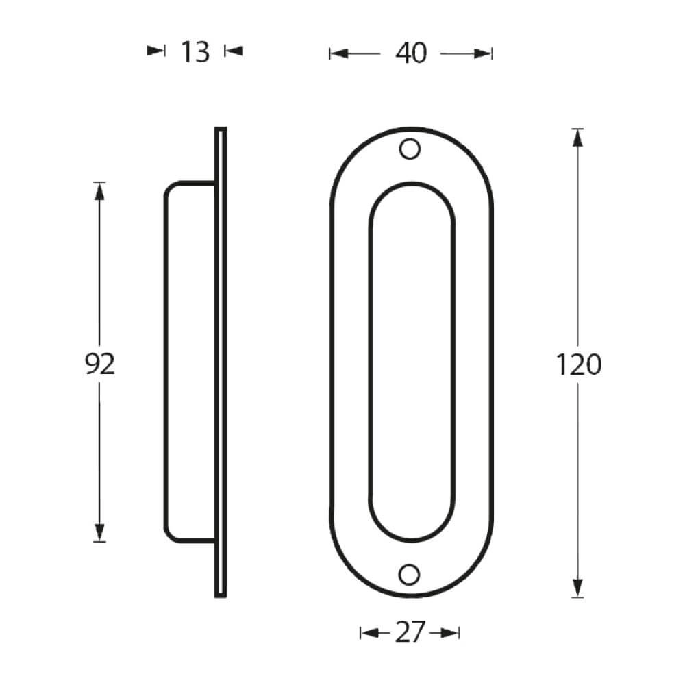 Schuifdeurkom ovaal Alvro 12x4cm RVS schroefgat Intersteel 8714186097120