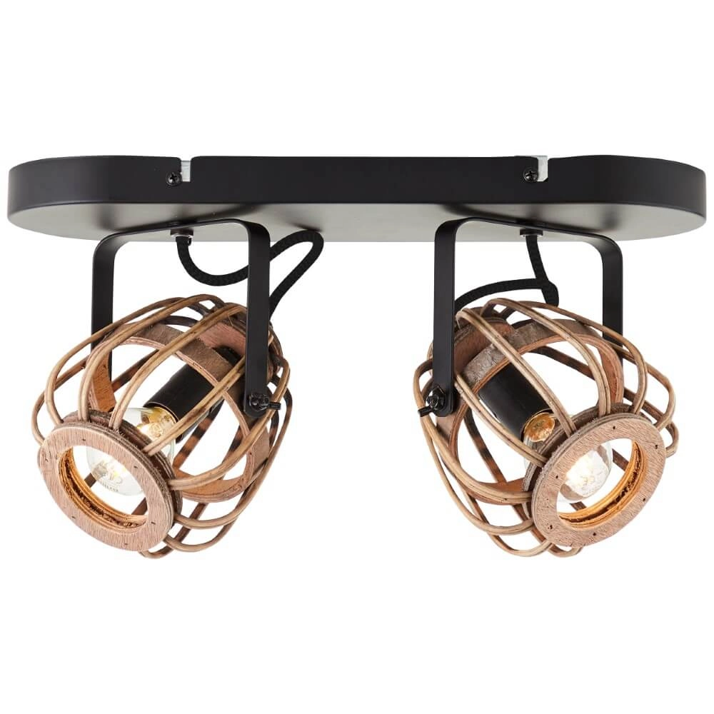 Rotan plafondlamp Nikka 2-lichts zwart