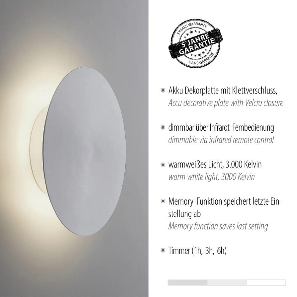 Design wandlamp Akku Puntua Ø 18cm aluminium Paul Neuhaus 4012248372500