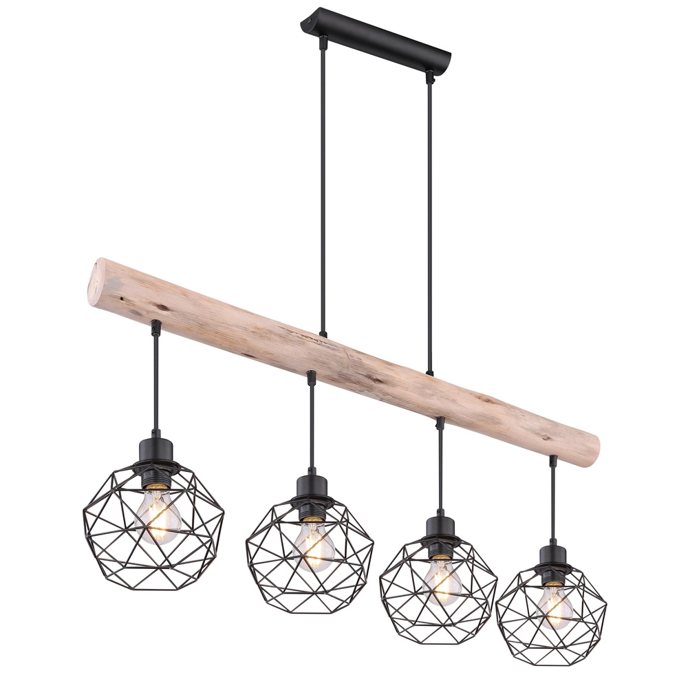 4-lichts eettafellamp Theodor zwart met hout