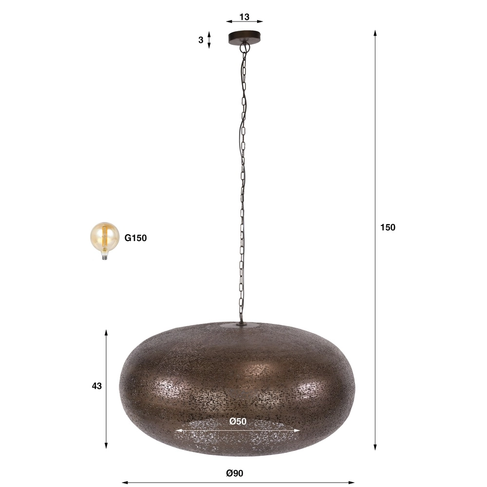 Landelijke hanglamp Cielo antiek koper Ø 90cm Lyora 8716803514980