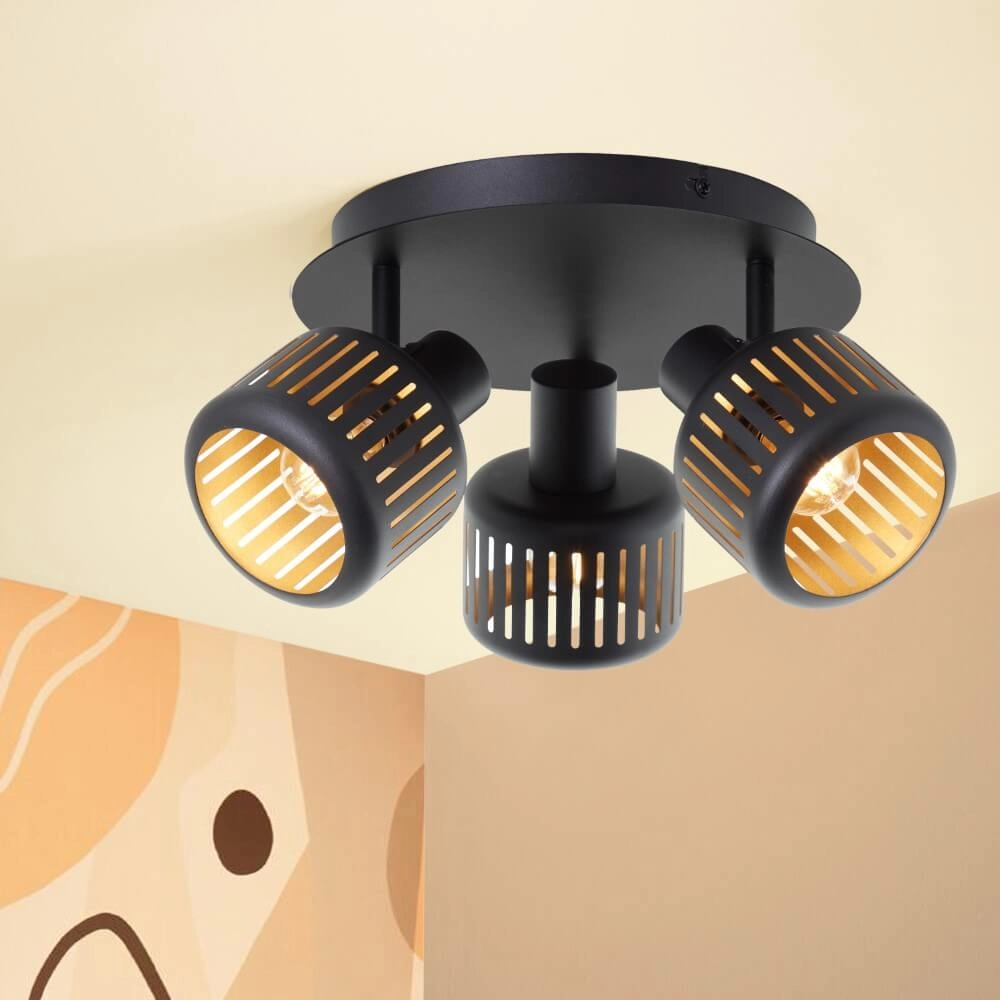 3-lichts plafondlamp Tyas zwart met goud Brilliant 4004353424342