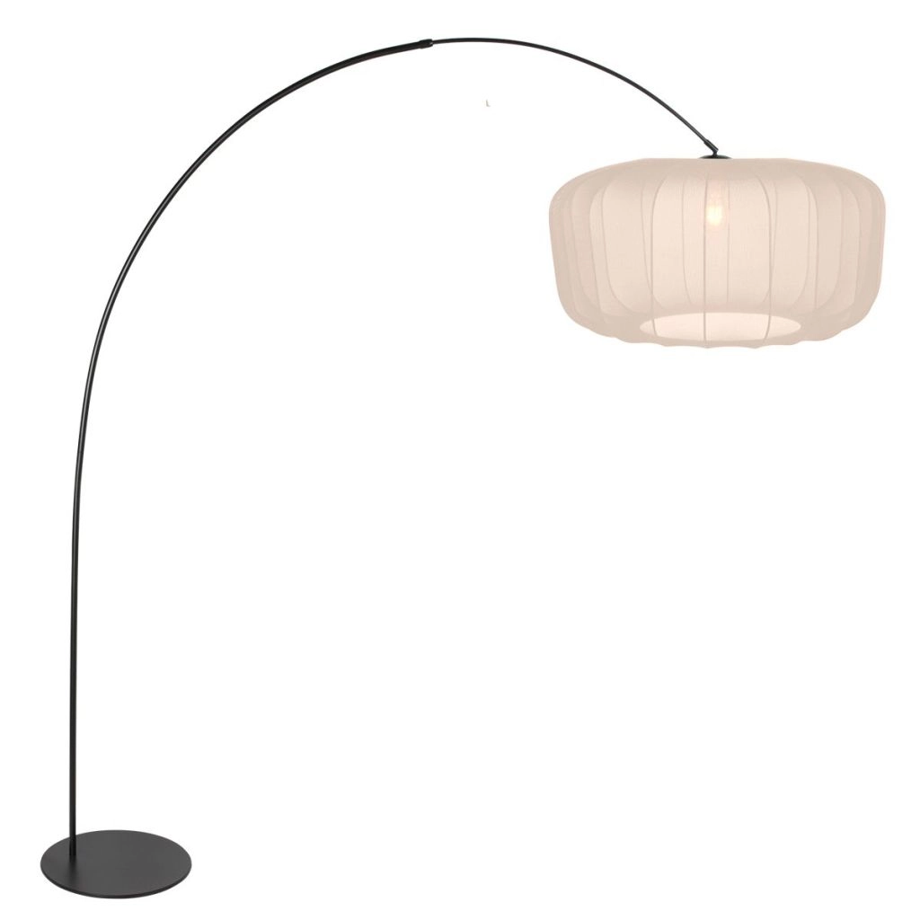 Zwarte booglamp Curve met crème kap Ø60cm