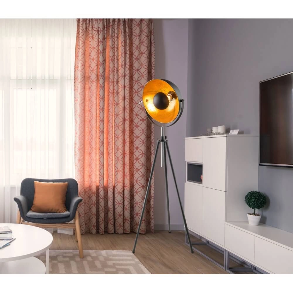 Zwarte vloerlamp Lenn met gouden binnenkant